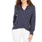Charter Club Women's Printed Split-Neck Top Blue Size Small