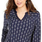 Charter Club Women's Printed Split-Neck Top Blue Size Small