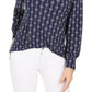 Charter Club Women's Printed Split-Neck Top Blue Size Small