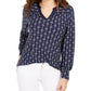 Charter Club Women's Petite Printed Split-Neck Top Blue Size Extra Large