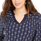 Charter Club Women's Petite Printed Split-Neck Top Blue Size Extra Large