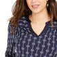 Charter Club Women's Petite Printed Split-Neck Top Blue Size Petite Large