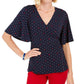 Charter Club Women's Printed Flutter-Sleeve Wrap Top Blue Size XX Large