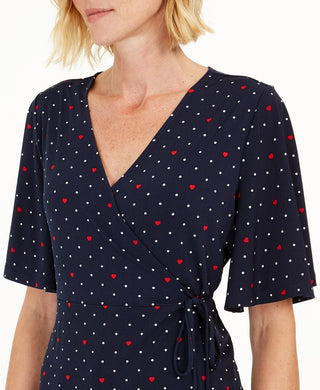 Charter Club Women's Printed Flutter-Sleeve Wrap Top Blue Size Small