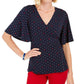 Charter Club Women's Printed Flutter-Sleeve Wrap Top  Blue Size Large