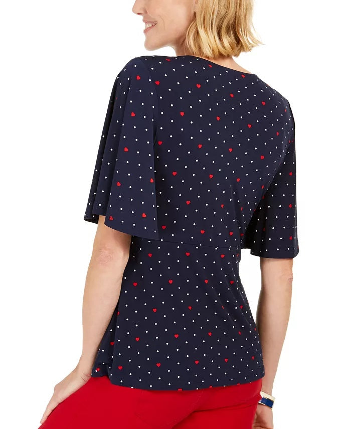Charter Club Women's Printed Flutter-Sleeve Wrap Top  Blue Size Large