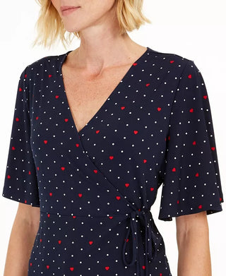 Charter Club Women's Printed Flutter-Sleeve Wrap Top  Blue Size Large