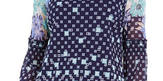 Charter Club Women's Printed Knit Mesh Top  Blue Size Extra Small