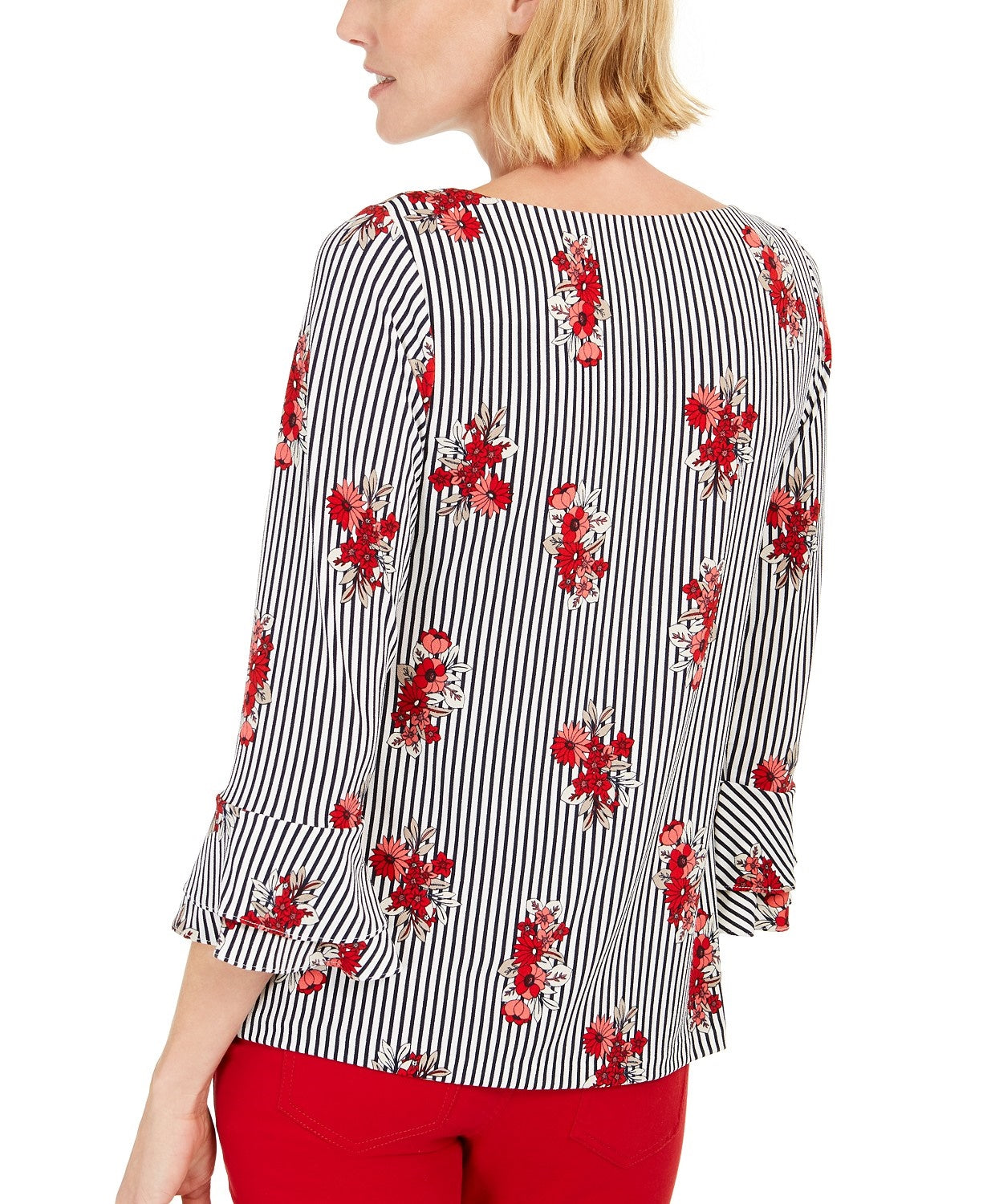 Charter Club Women's Printed Ruffled-Sleeve Top Gray Size XX-Large