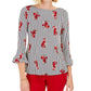 Charter Club Women's Printed Ruffled-Sleeve Top White Size Extra Large