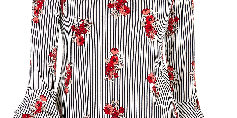 Charter Club Women's Printed Ruffled-Sleeve Top White Size Extra Large