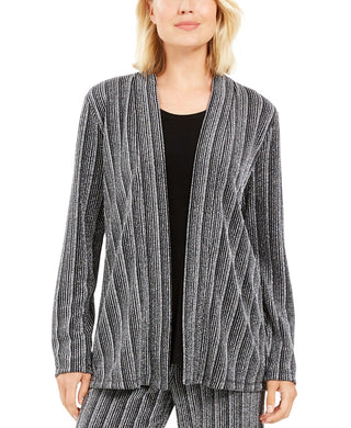 JM Collection Women's Petite Layered-Look Metallic Cardigan Black Size Petite