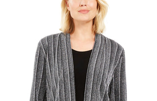 JM Collection Women's Petite Layered-Look Metallic Cardigan Black Size Petite