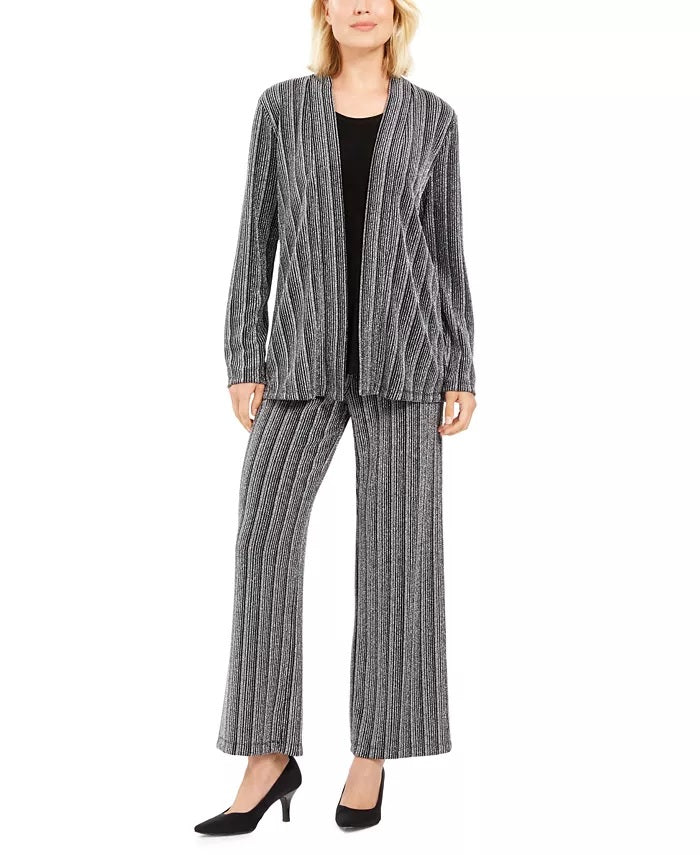 JM Collection Women's Petite Layered-Look Metallic Cardigan Black Size Petite Large