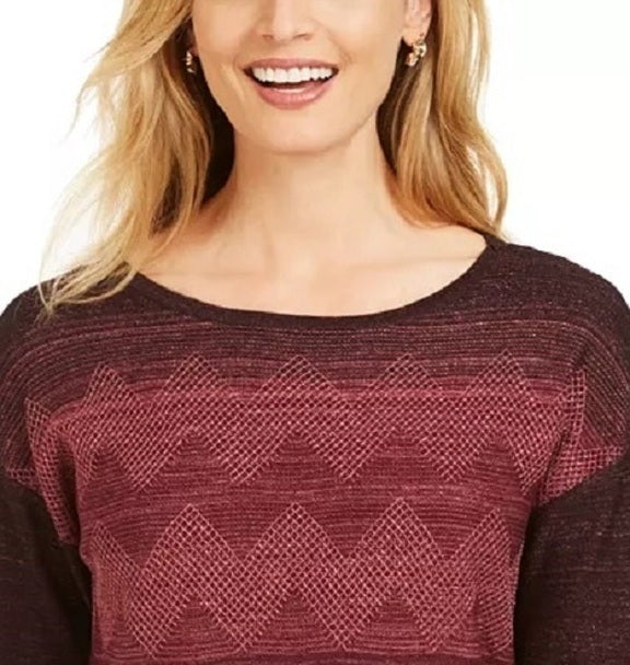JM Collection Women's Metallic Stitched Drop Shoulder Sweater Black Size Large