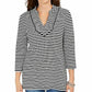 Charter Club Women's Striped 3/4-Sleeve Top Black Size Large