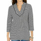 Charter Club Women's Striped 3/4-Sleeve Top Black Size Small