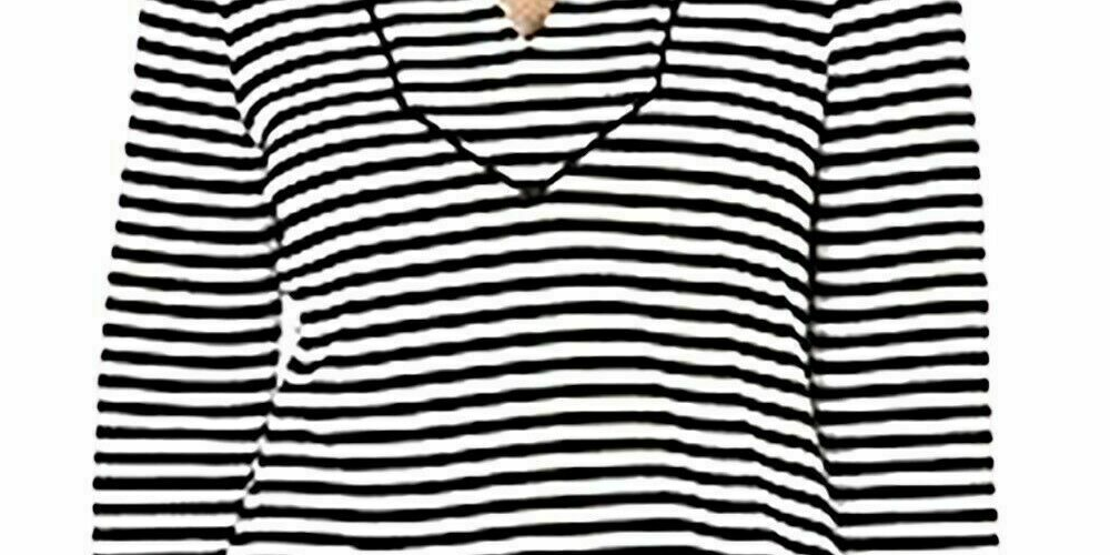 Charter Club Women's Striped 3/4-Sleeve Top Black Size Small