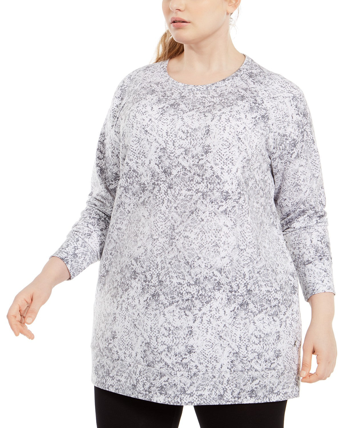 Ideology Women's Plus Size Snakeskin-Print Pocketed Tunic White Size 2 Extra Large