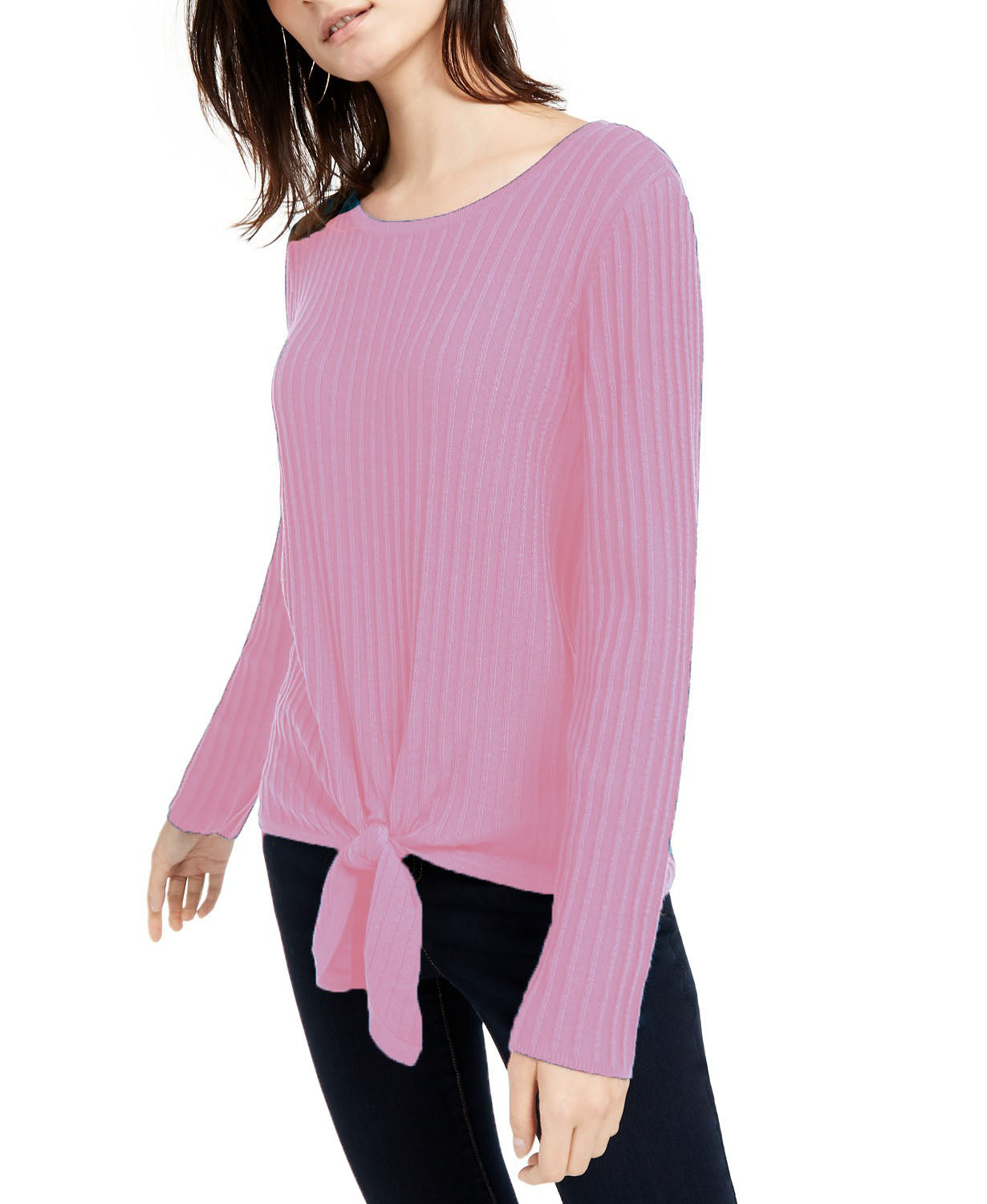 INC International Concepts Women's Ribbed Knotted Sweater Pink Size Large