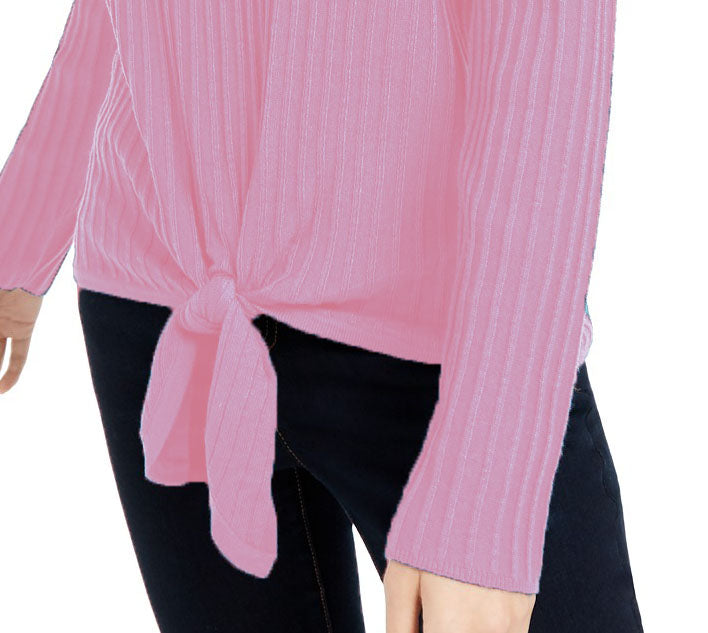 INC International Concepts Women's Ribbed Knotted Sweater Pink Size Large
