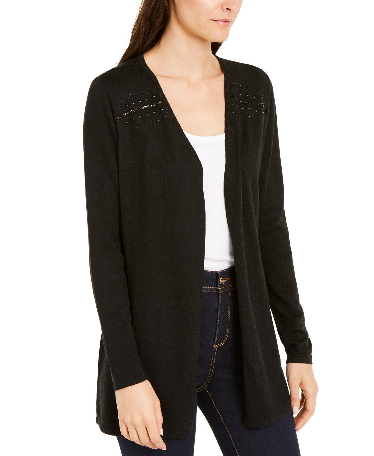 INC International Concepts Women's Chain-Detail Completer Sweater Black Size X-Small