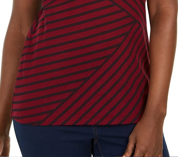 Karen Scott Women's Asymmetrical Striped Top Red Size Medium
