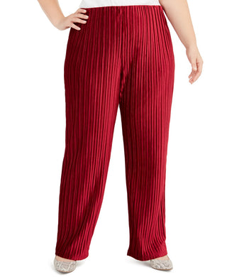 Alfani Women's Plus Size Pull-On Velvet Wide-Leg Pants Red Size Extra Large
