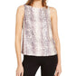 INC International Concepts Women's Sequined Snake-Embossed Tank Top Pink Size Small