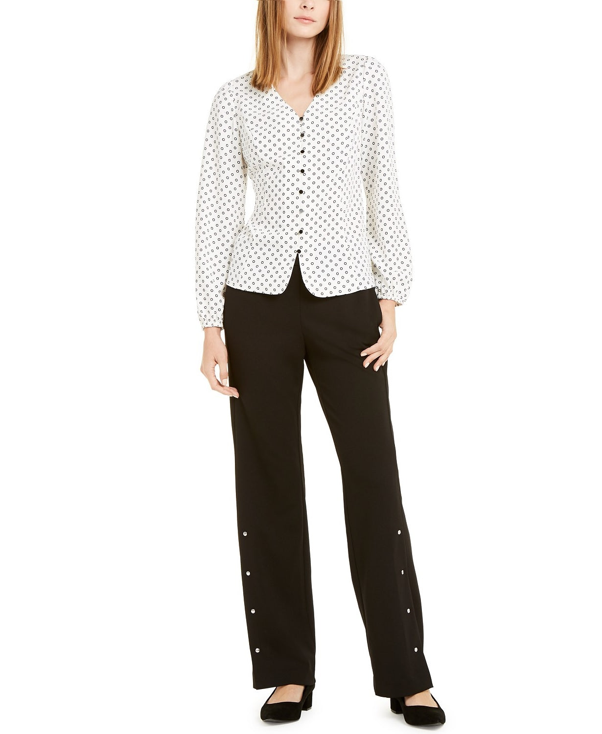 Alfani Women's Riveted Wide-Leg Pants Black Size Large