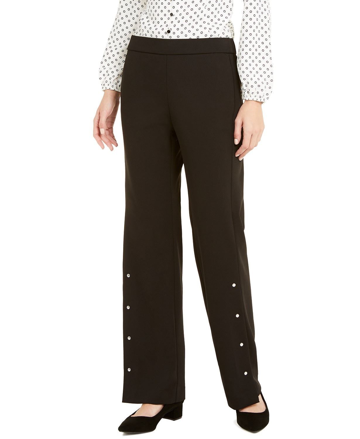 Alfani Women's Riveted Wide-Leg Pants Black Size Large