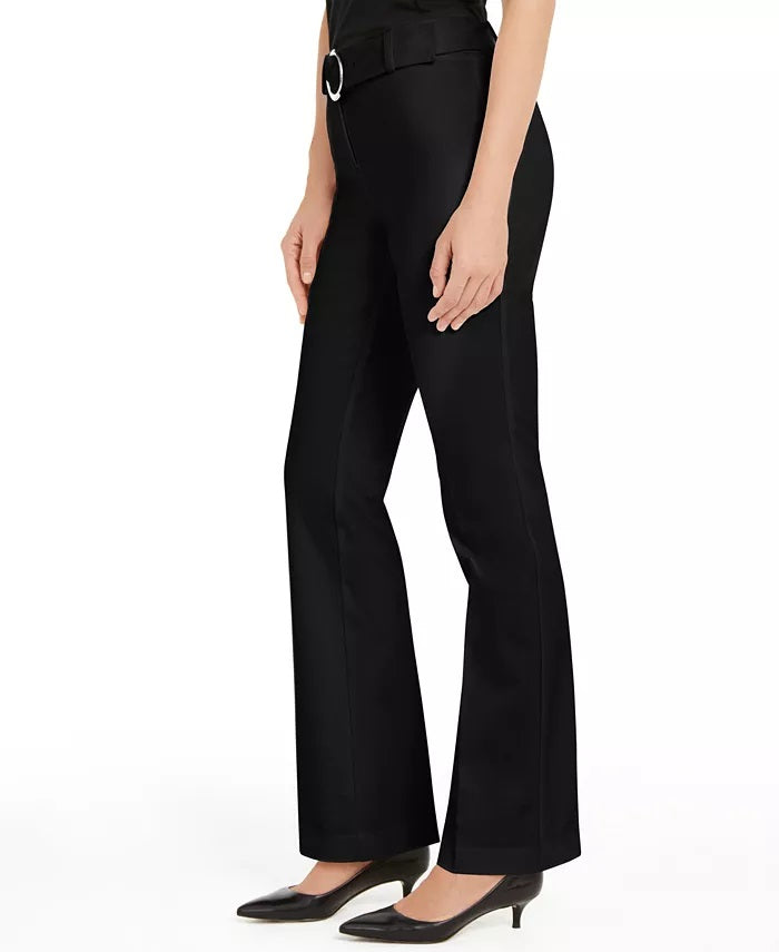 Alfani Women's Petite Belted Wide-Waistband Trouser Pants  Black Size 10