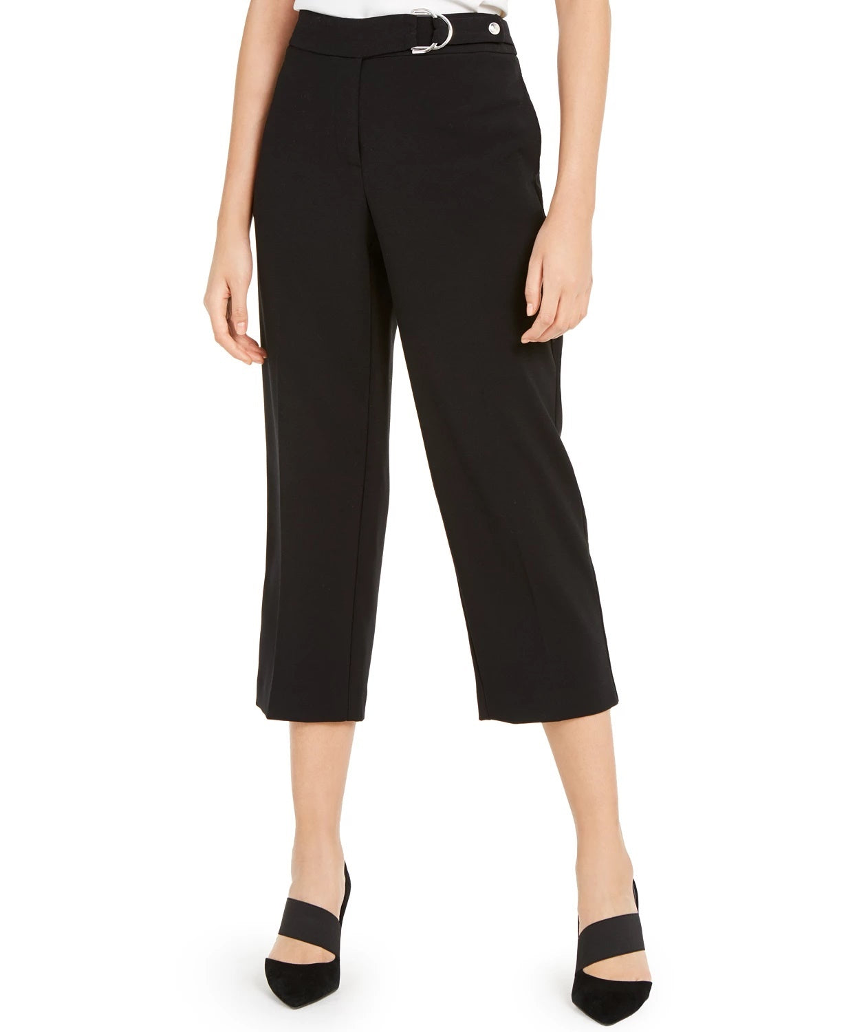 Alfani Women's Buckle-Waist Cropped Pants Black Size 12