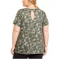 Ideology Women's Plus Size Printed Keyhole Top Green Size 2 Extra Large