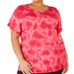 Ideology Women's Plus Size Tie-Dyed Keyhole Top Red Size XX Large