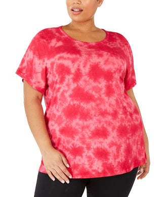 Ideology Women's Plus Size Tie-Dyed Keyhole Top Red Size XX Large