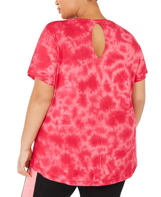 Ideology Women's Plus Size Tie-Dyed Keyhole Top Red Size XX Large