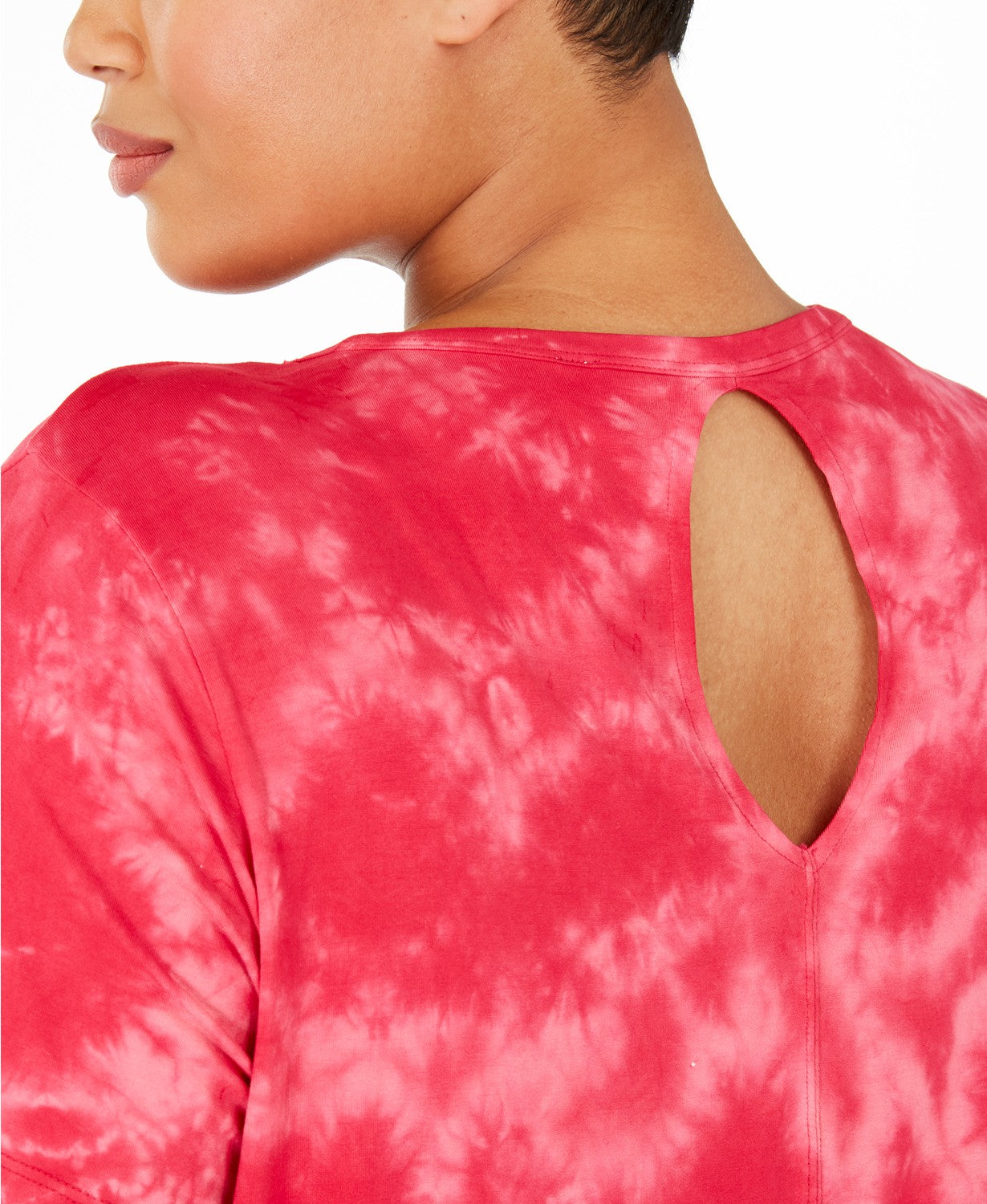 Ideology Women's Plus Size Tie-Dyed Keyhole Top Red Size XX Large