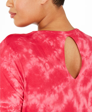 Ideology Women's Plus Size Tie-Dyed Keyhole Top Red Size XX Large