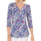 JM Collection Women's Printed Zip-Front Top Blue Size XExtra Large