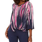 JM Collection Women's Printed Grommet-Trim Twist-Front Top Navy Size Large