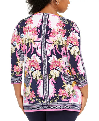 JM Collection Women's Plus Size Printed Keyhole Tunic Purple Size 0 Extra Large