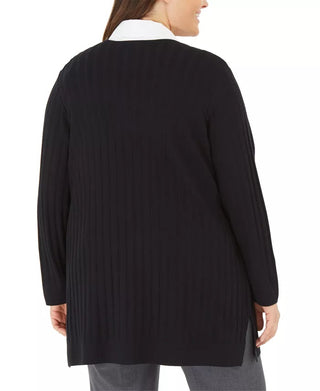 Alfani Women's Plus Size Wide-Ribbed Cardigan Sweater  Black Size 2 Extra Large