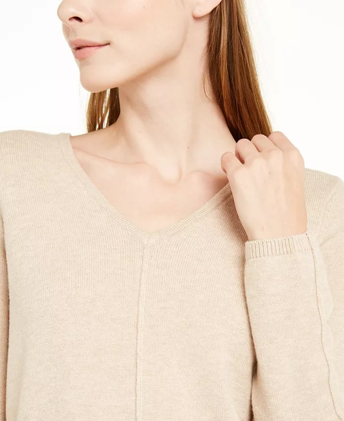 Alfani Women's V Neck Tunic Sweater Beigekhaki Size X-Large