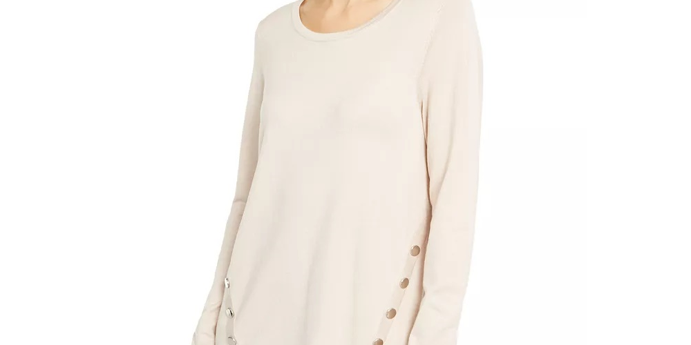 Alfani Women's Petite Hardware Seamed Pullover Sweater Beige Size Petite