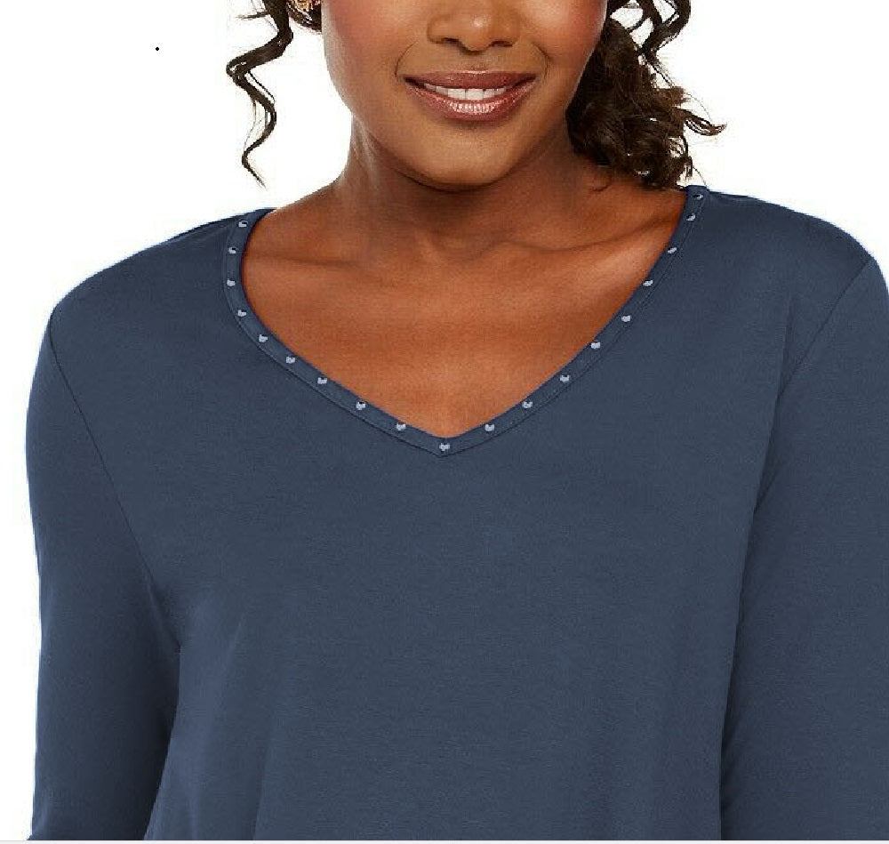 JM Collection Women's Mixed-Media Studs Top Blue Size Small