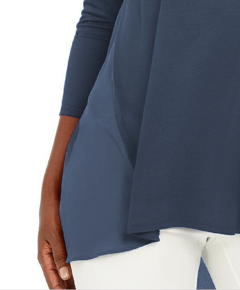 JM Collection Women's Mixed-Media Studs Top Blue Size Small