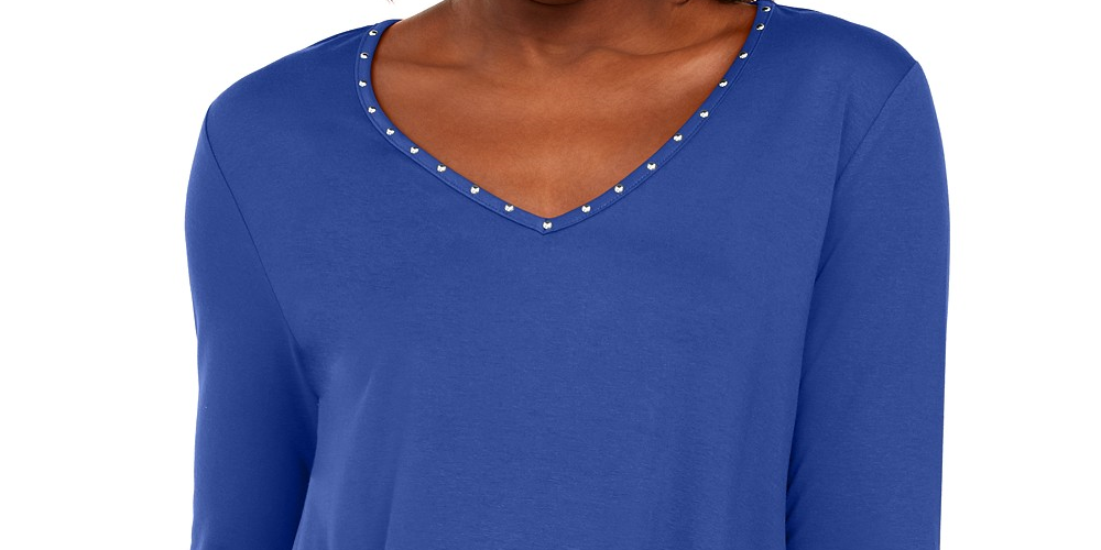 JM Collection Women's Mixed-Media Studs Top Dark Blue Size Small
