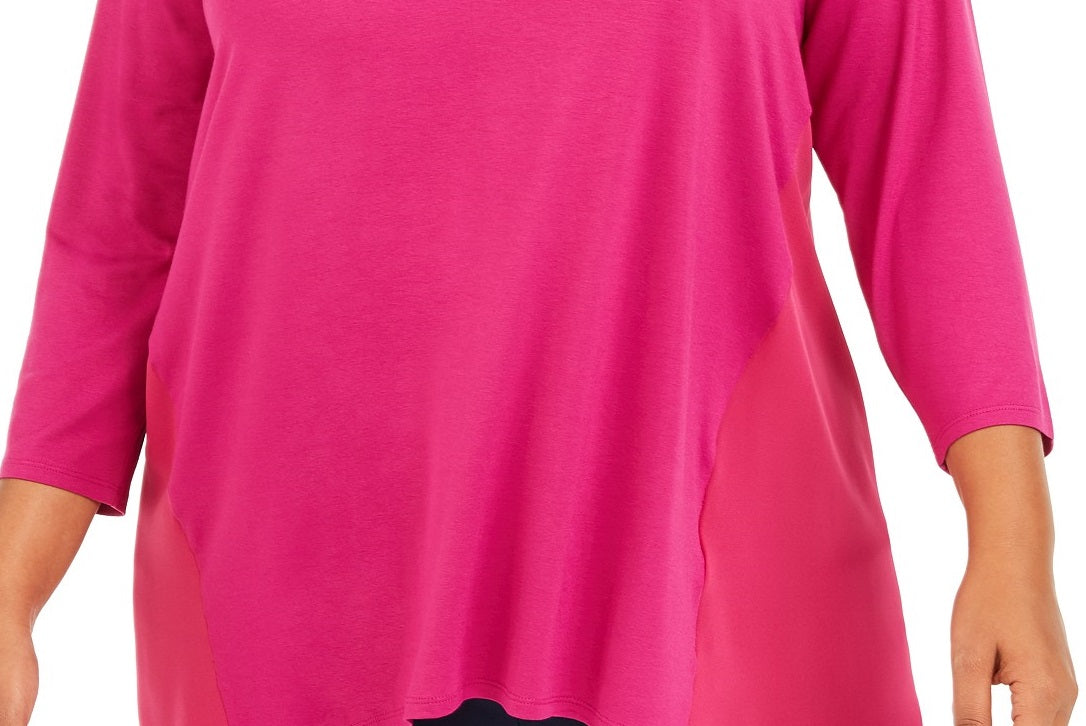 JM Collection Women's Plus Size Studded Mixed-Media Top Pink Size X-Large
