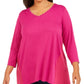JM Collection  Women's Plus Size Studded Mixed-Media Top Pink Size 2X